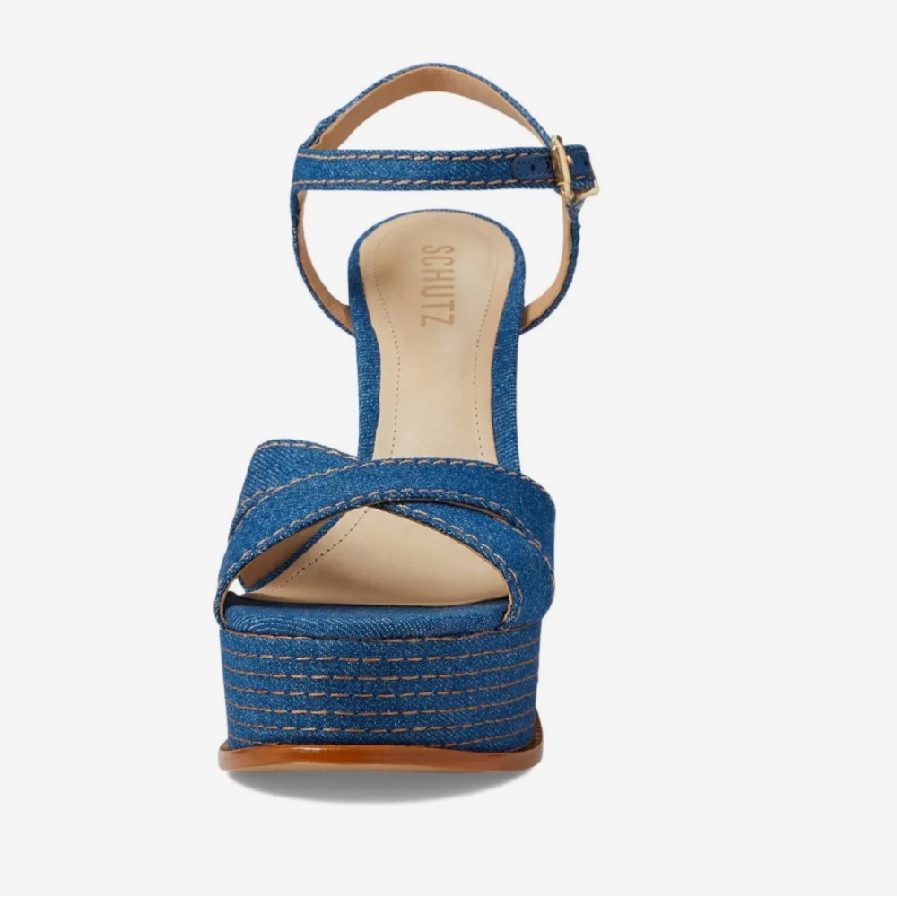 SCHUTZ Denim Blue Platform Sandal Heels - Picture 2 of 9